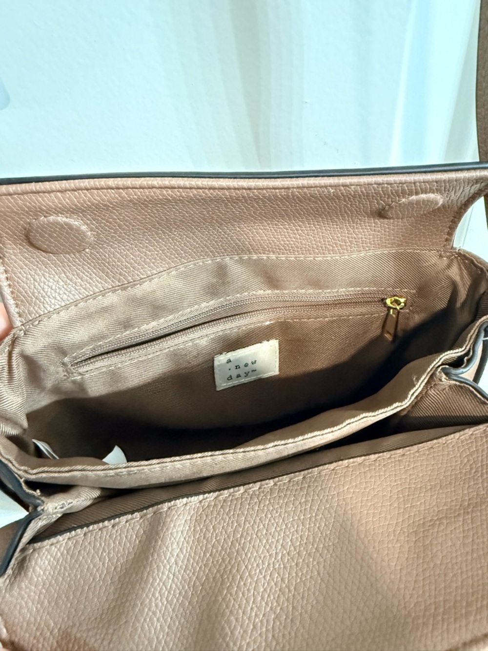 A New Day Taupe Faux Leather Crossbody Bag Adjustable Strap Target OS - Picture 6 of 8